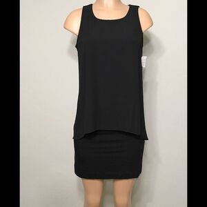 Karen Kane black sheath dress w/overlay. NWOT